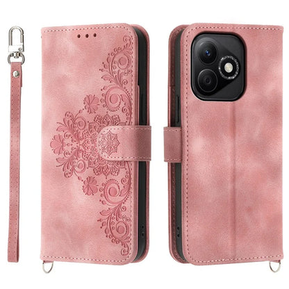 For Honor X60i 5G Case Flower Pattern PU Leather Wallet Phone Cover with Strap