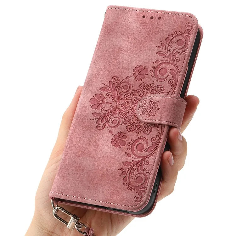 For Honor X60i 5G Case Flower Pattern PU Leather Wallet Phone Cover with Strap