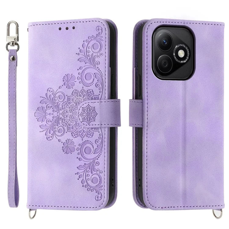 For Honor X60i 5G Case Flower Pattern PU Leather Wallet Phone Cover with Strap