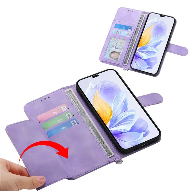For Honor X60i 5G Case Flower Pattern PU Leather Wallet Phone Cover with Strap