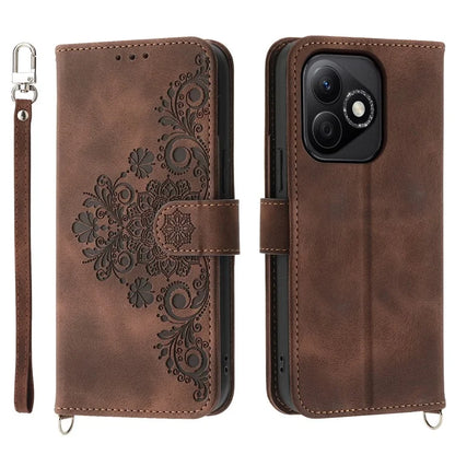 For Honor X60i 5G Case Flower Pattern PU Leather Wallet Phone Cover with Strap