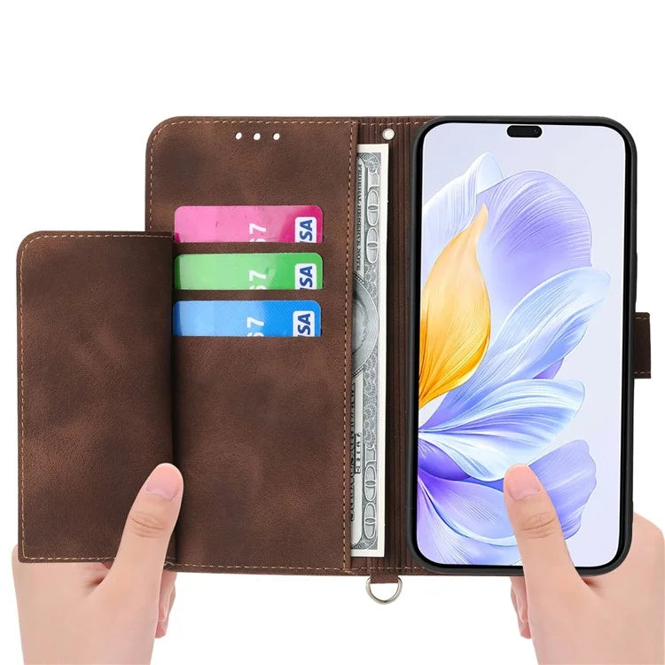 For Honor X60i 5G Case Flower Pattern PU Leather Wallet Phone Cover with Strap