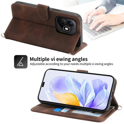 For Honor X60i 5G Case Flower Pattern PU Leather Wallet Phone Cover with Strap
