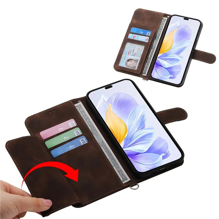 For Honor X60i 5G Case Flower Pattern PU Leather Wallet Phone Cover with Strap