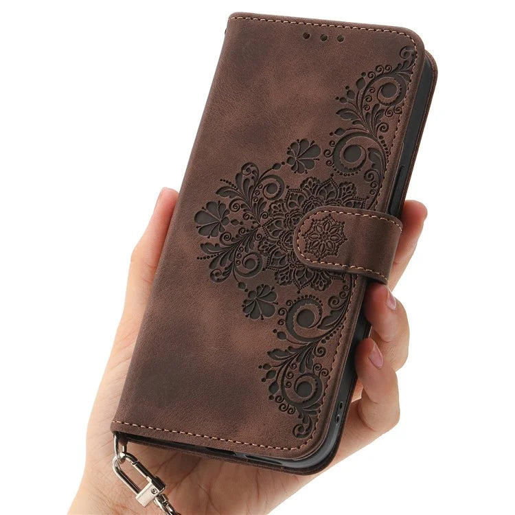 For Honor X60i 5G Case Flower Pattern PU Leather Wallet Phone Cover with Strap