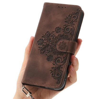 For Honor X60i 5G Case Flower Pattern PU Leather Wallet Phone Cover with Strap