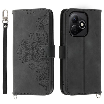 For Honor X60i 5G Case Flower Pattern PU Leather Wallet Phone Cover with Strap