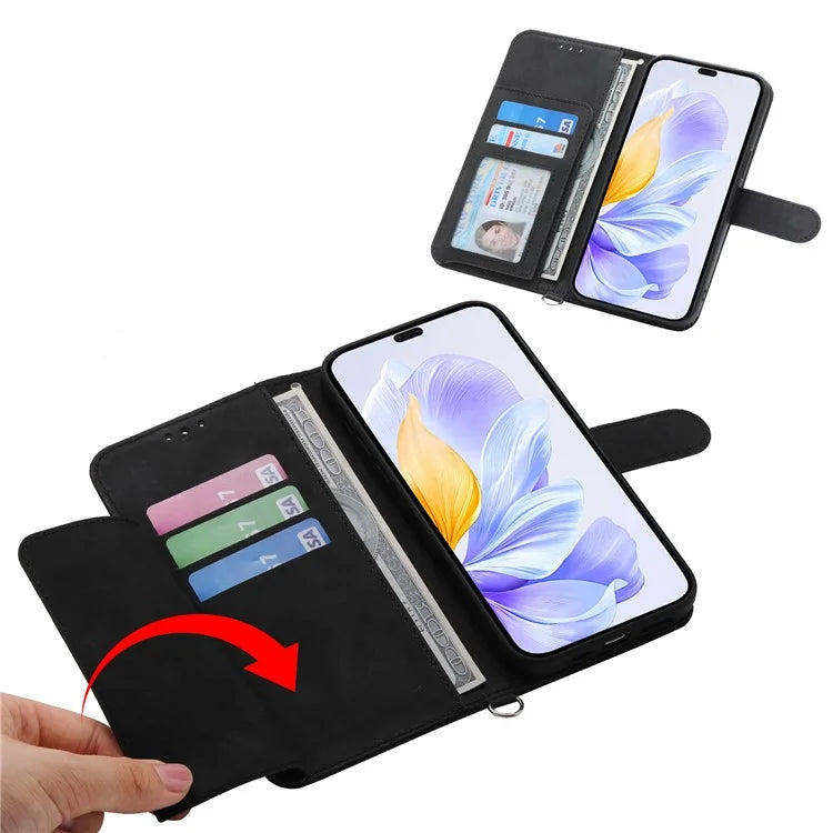 For Honor X60i 5G Case Flower Pattern PU Leather Wallet Phone Cover with Strap