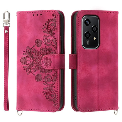 For Honor 200 Lite Case Flower Pattern PU Leather Wallet Phone Cover with Strap