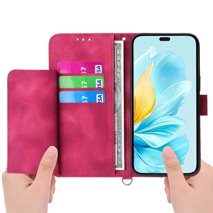 For Honor 200 Lite Case Flower Pattern PU Leather Wallet Phone Cover with Strap