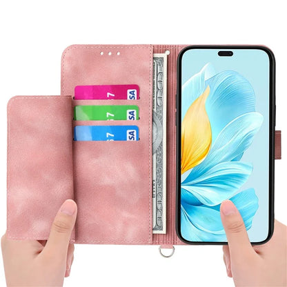 For Honor 200 Lite Case Flower Pattern PU Leather Wallet Phone Cover with Strap