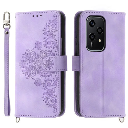 For Honor 200 Lite Case Flower Pattern PU Leather Wallet Phone Cover with Strap