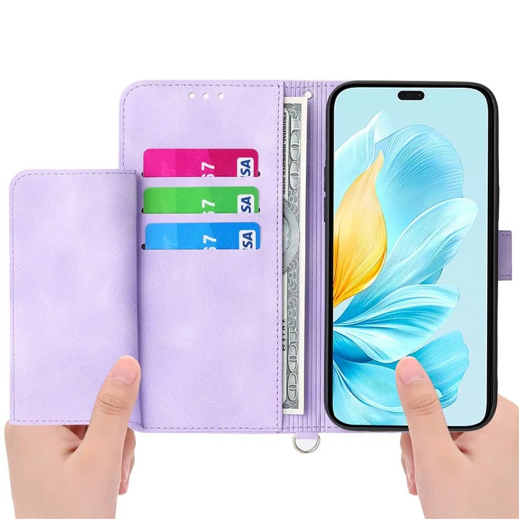 For Honor 200 Lite Case Flower Pattern PU Leather Wallet Phone Cover with Strap