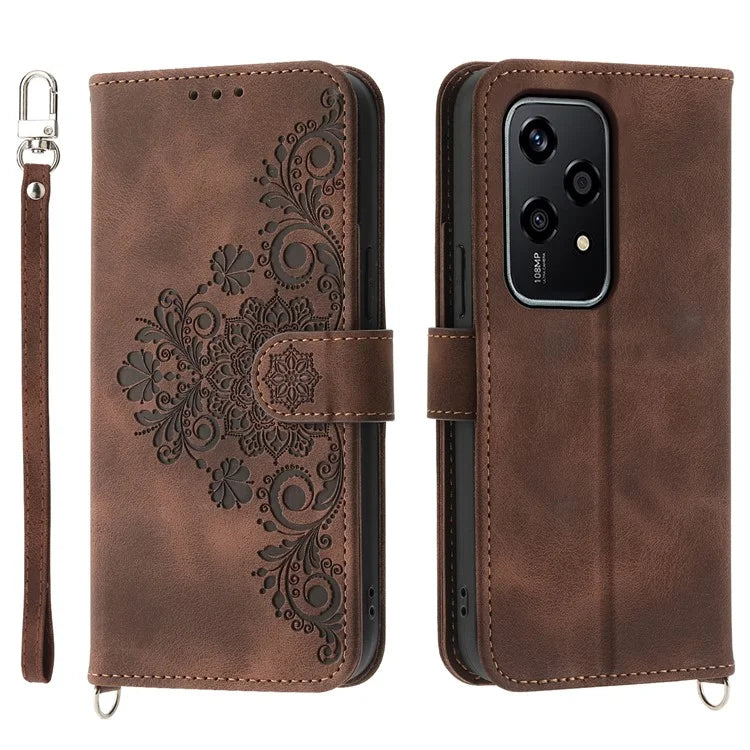 For Honor 200 Lite Case Flower Pattern PU Leather Wallet Phone Cover with Strap