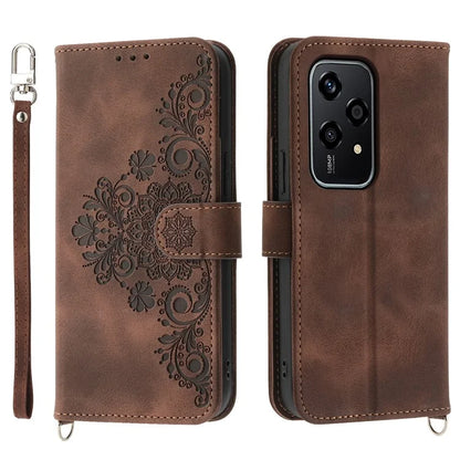 For Honor 200 Lite Case Flower Pattern PU Leather Wallet Phone Cover with Strap