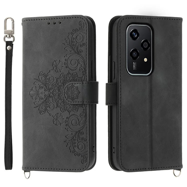 For Honor 200 Lite Case Flower Pattern PU Leather Wallet Phone Cover with Strap
