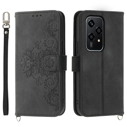 For Honor 200 Lite Case Flower Pattern PU Leather Wallet Phone Cover with Strap