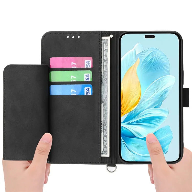 For Honor 200 Lite Case Flower Pattern PU Leather Wallet Phone Cover with Strap