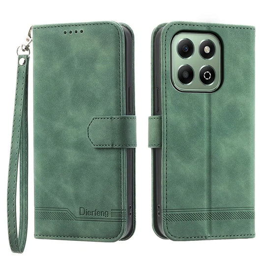 DIERFENG DF-03 For Honor X6b 4G Leather Case Lines Imprint Wallet Phone Cover