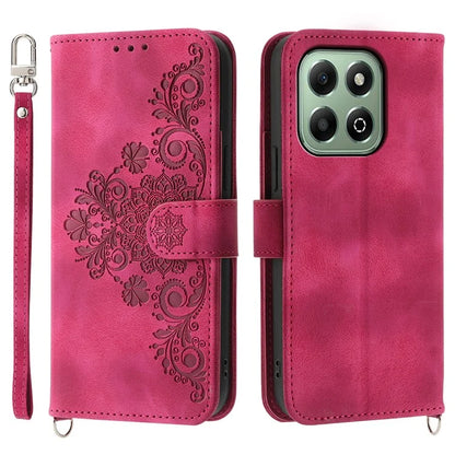 For Honor X6b 4G Case Flower Pattern PU Leather Wallet Phone Cover with Strap