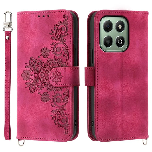 For Honor X6b 4G Case Flower Pattern PU Leather Wallet Phone Cover with Strap