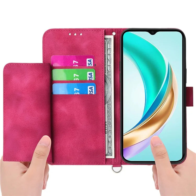 For Honor X6b 4G Case Flower Pattern PU Leather Wallet Phone Cover with Strap