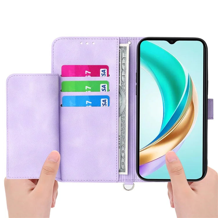For Honor X6b 4G Case Flower Pattern PU Leather Wallet Phone Cover with Strap