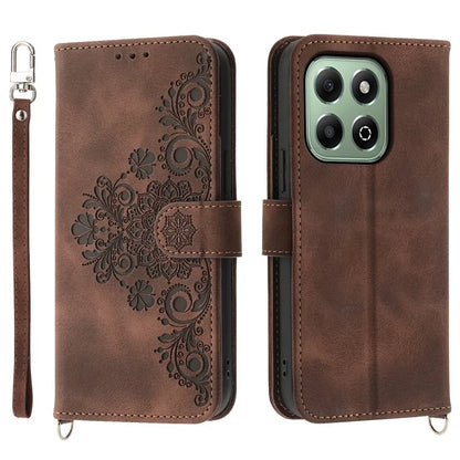 For Honor X6b 4G Case Flower Pattern PU Leather Wallet Phone Cover with Strap