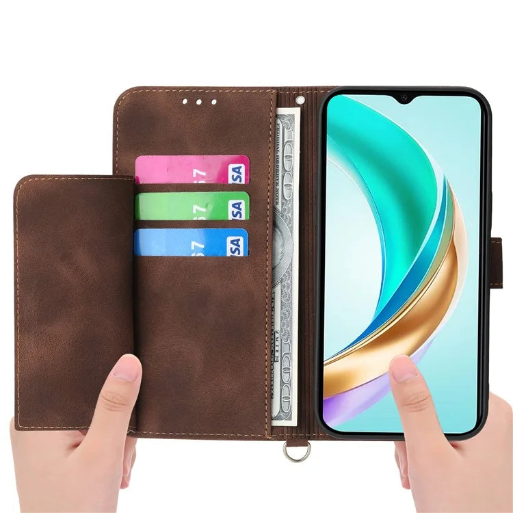 For Honor X6b 4G Case Flower Pattern PU Leather Wallet Phone Cover with Strap