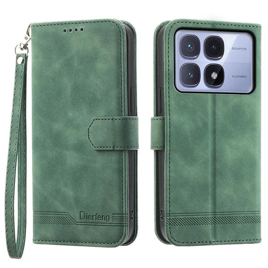DIERFENG DF-03 For Xiaomi Redmi K70 Ultra Leather Case Lines Imprint Wallet Phone Cover