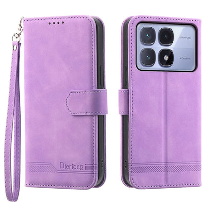 DIERFENG DF-03 For Xiaomi Redmi K70 Ultra Leather Case Lines Imprint Wallet Phone Cover