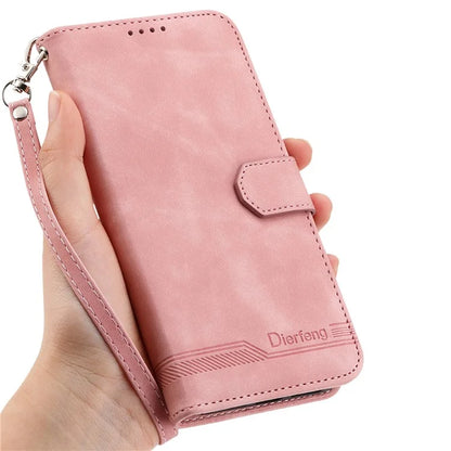 DIERFENG DF-03 For Xiaomi Redmi K70 Ultra Leather Case Lines Imprint Wallet Phone Cover