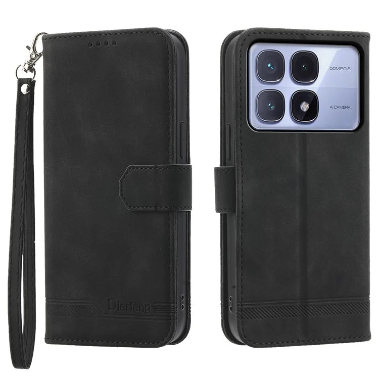 DIERFENG DF-03 For Xiaomi Redmi K70 Ultra Leather Case Lines Imprint Wallet Phone Cover