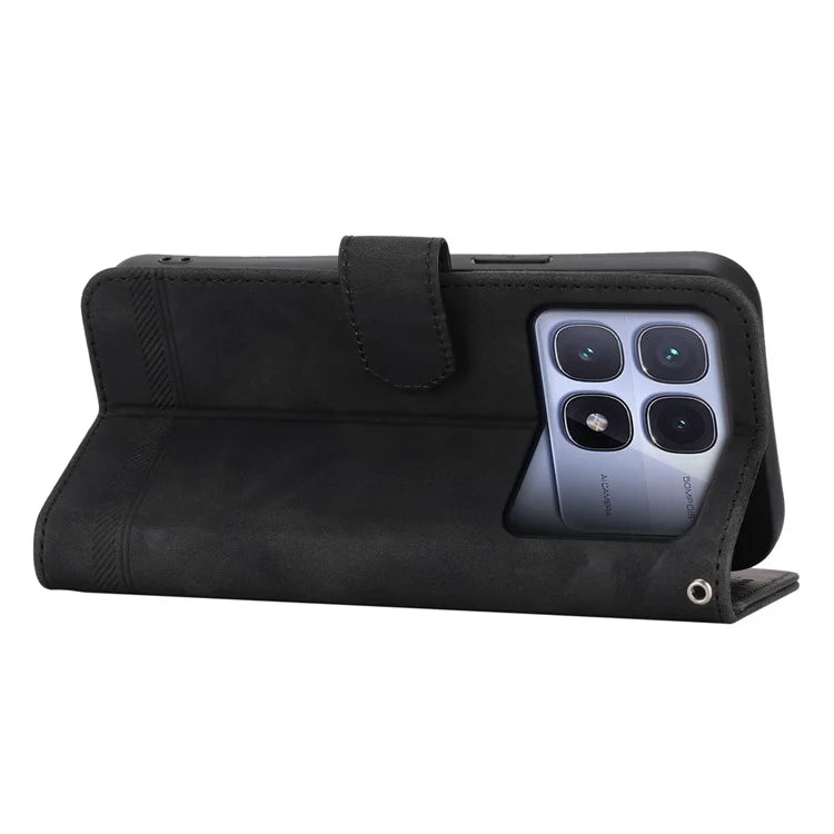 DIERFENG DF-03 For Xiaomi Redmi K70 Ultra Leather Case Lines Imprint Wallet Phone Cover
