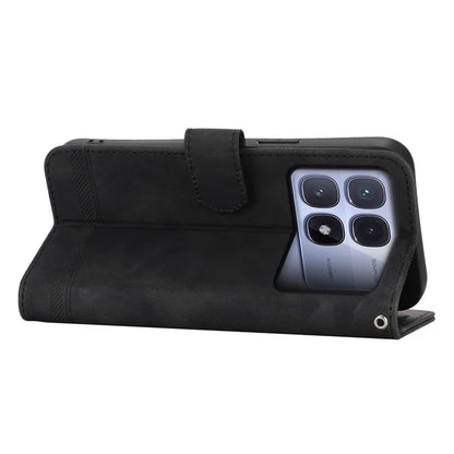 DIERFENG DF-03 For Xiaomi Redmi K70 Ultra Leather Case Lines Imprint Wallet Phone Cover