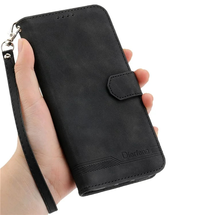 DIERFENG DF-03 For Xiaomi Redmi K70 Ultra Leather Case Lines Imprint Wallet Phone Cover