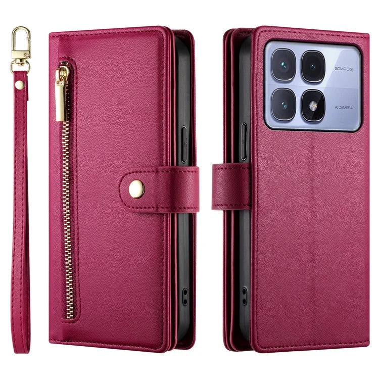 DF-011 For Xiaomi Redmi K70 Ultra Case Zipper Pocket Wallet Leather Phone Cover with Straps