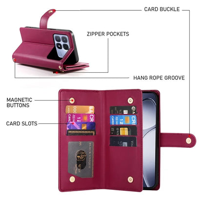 DF-011 For Xiaomi Redmi K70 Ultra Case Zipper Pocket Wallet Leather Phone Cover with Straps