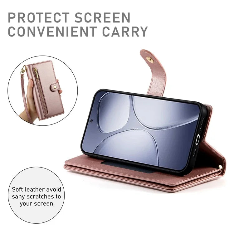 DF-011 For Xiaomi Redmi K70 Ultra Case Zipper Pocket Wallet Leather Phone Cover with Straps