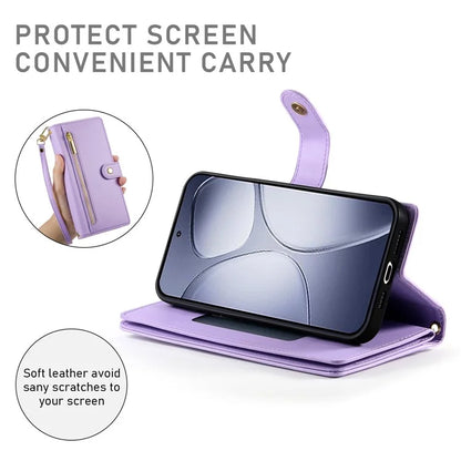 DF-011 For Xiaomi Redmi K70 Ultra Case Zipper Pocket Wallet Leather Phone Cover with Straps