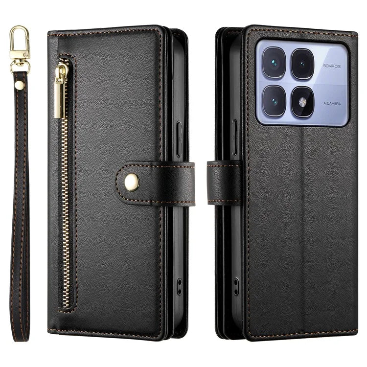 DF-011 For Xiaomi Redmi K70 Ultra Case Zipper Pocket Wallet Leather Phone Cover with Straps