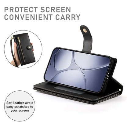 DF-011 For Xiaomi Redmi K70 Ultra Case Zipper Pocket Wallet Leather Phone Cover with Straps