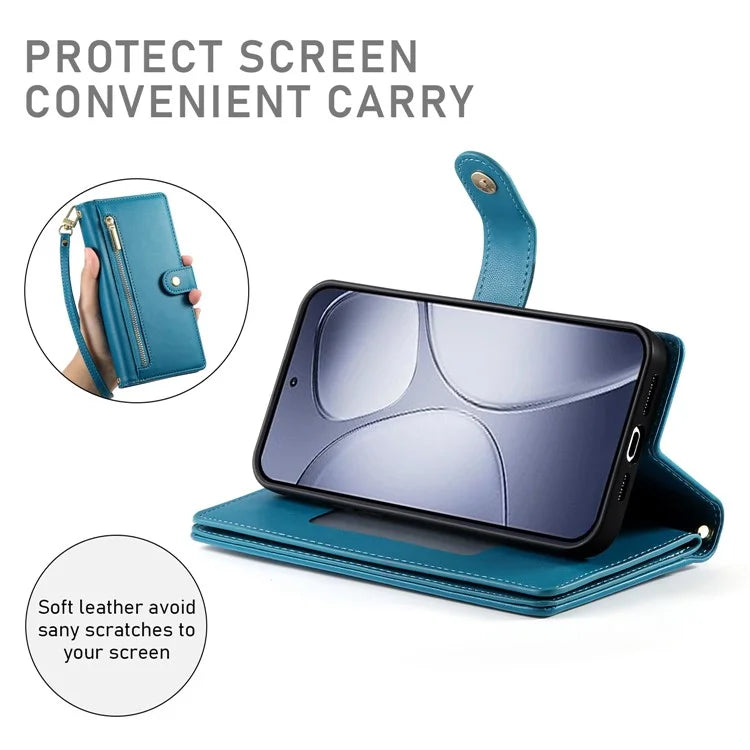 DF-011 For Xiaomi Redmi K70 Ultra Case Zipper Pocket Wallet Leather Phone Cover with Straps