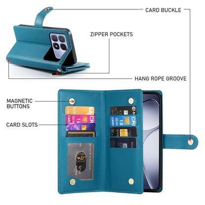 DF-011 For Xiaomi Redmi K70 Ultra Case Zipper Pocket Wallet Leather Phone Cover with Straps