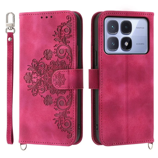 For Xiaomi Redmi K70 Ultra Case Flower Pattern PU Leather Wallet Phone Cover with Strap