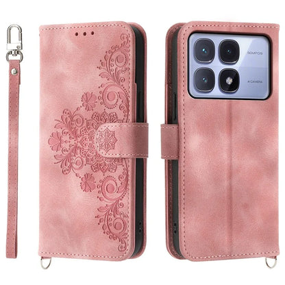 For Xiaomi Redmi K70 Ultra Case Flower Pattern PU Leather Wallet Phone Cover with Strap