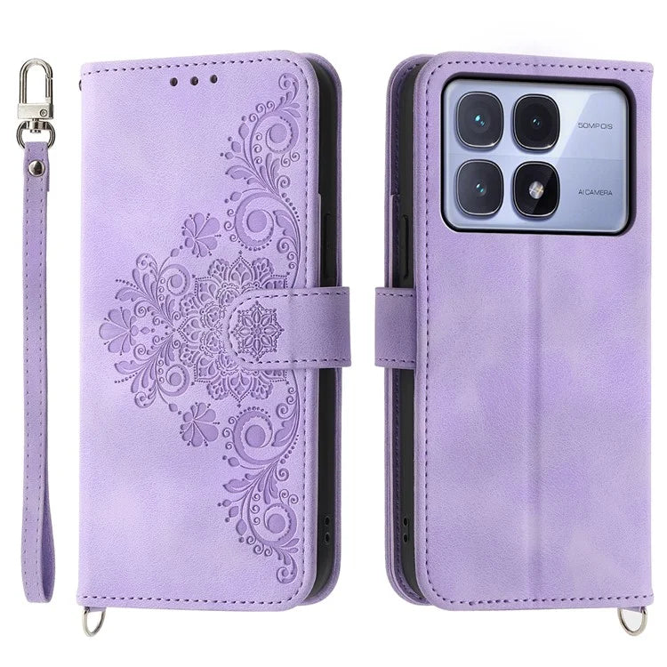 For Xiaomi Redmi K70 Ultra Case Flower Pattern PU Leather Wallet Phone Cover with Strap