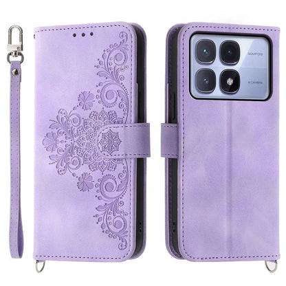 For Xiaomi Redmi K70 Ultra Case Flower Pattern PU Leather Wallet Phone Cover with Strap