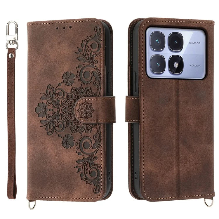 For Xiaomi Redmi K70 Ultra Case Flower Pattern PU Leather Wallet Phone Cover with Strap