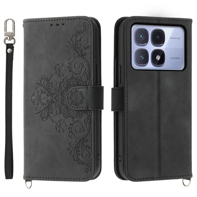 For Xiaomi Redmi K70 Ultra Case Flower Pattern PU Leather Wallet Phone Cover with Strap